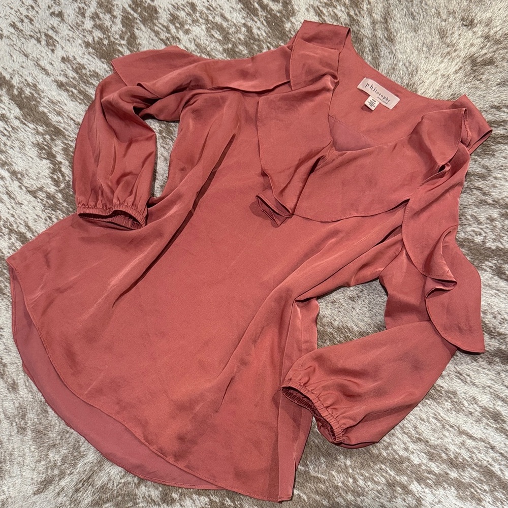 Philosophy Mauve Ruffle Blouse